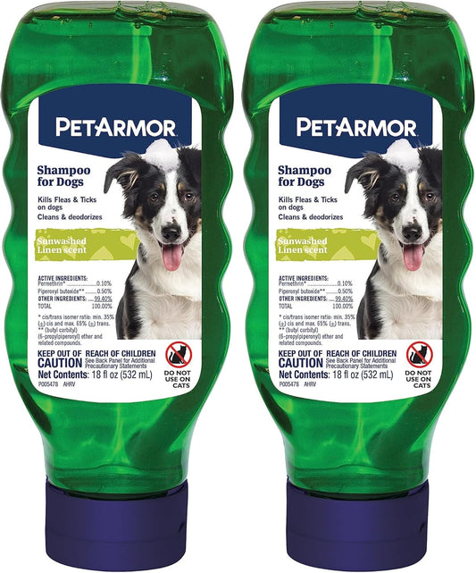PetArmor Flea & Tick Protection Shampoo for Dogs, Sunwashed Linen Scent, 18 oz (Pack of 2)