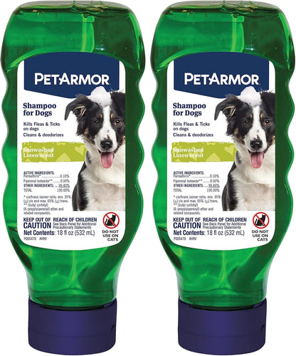 PetArmor Flea & Tick Protection Shampoo for Dogs, Sunwashed Linen Scent, 18 oz (Pack of 2)