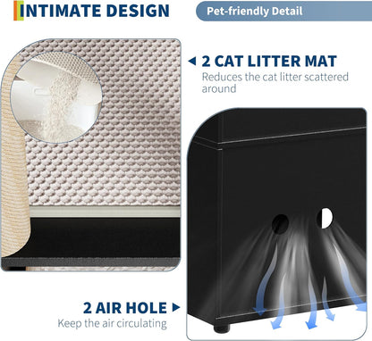 GAOMON 2 Tiered Cat Litter Box Enclosure for 2 Boxes, 31.5'' Double Litterbox Enclosure Furniture with Scratch Posts and Double-Layer Litter Mats, Wood Cat Washroom 2 Doors Black