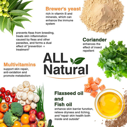 Dog Flea and Tick Prevention Allergy Chews Omega 3 for Dogs Treatment Chewable Natural Flea and Tick Skin and Coat Supplement Immune Dog Chews Yeast Relief Prevention for Dogs Itching and Licking