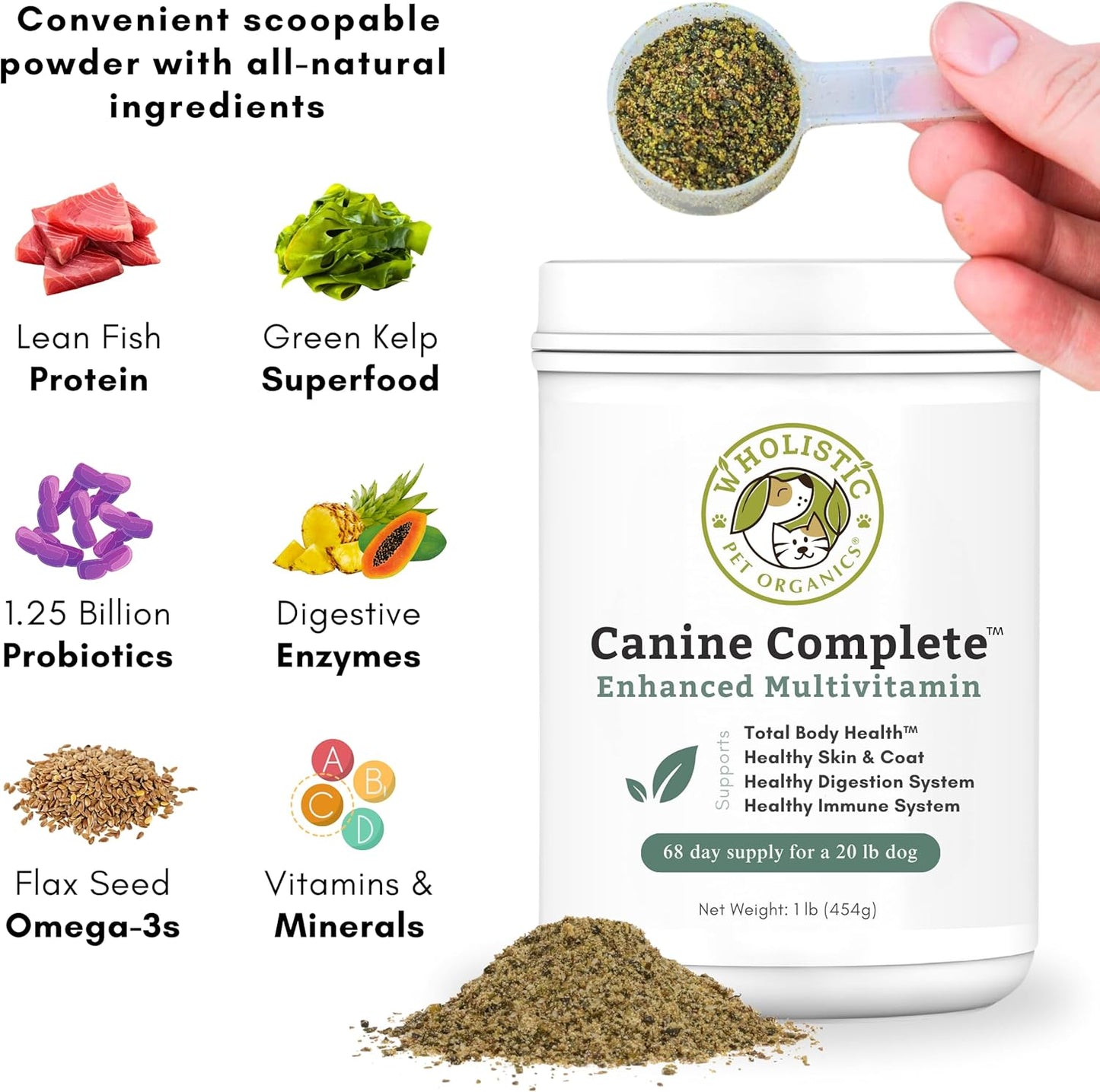 Wholistic Pet Organics Canine Complete & Salmon Oil - Dog Vitamins with Wild Alaskan Salmon Oil for Immune System, Skin, Coat & Overall Health - 1 lb Each