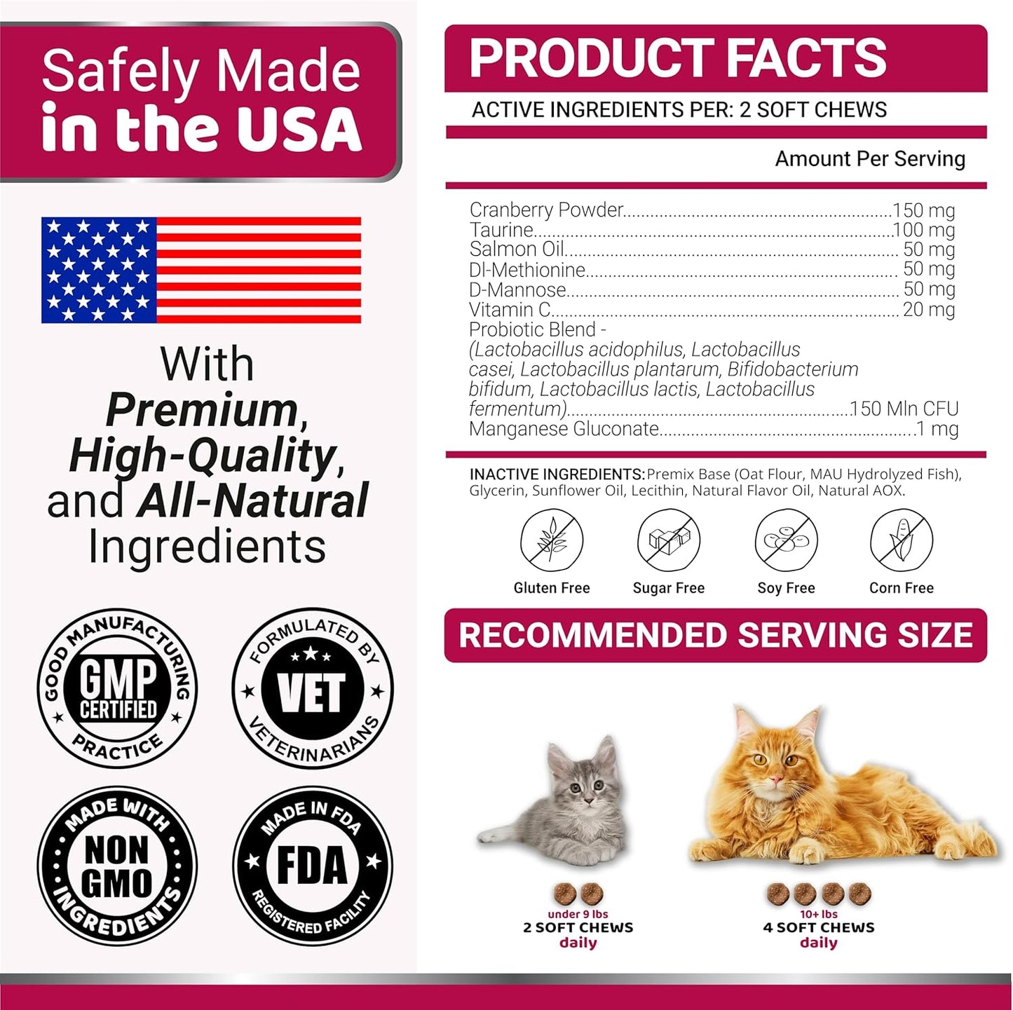Cat UTI Treatment - Cranberry Supplement for Cats - Bladder Control - Urinary Tract Health Infection Treatment - UTI Medicine - Vitamins and Food Supplements - Immune & Multivitamin Support Chews