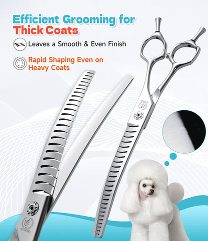 Fenice Peak Professional Dog Grooming Scissors for Thick Coated Dogs - 7 Inch Curved Chunker Shears with 85% Thinning, JP440C Stainless Steel & 25°Blade for Professional Hair Trimming