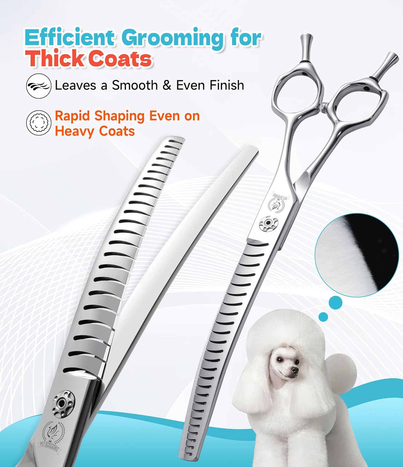 Fenice Peak Professional Dog Grooming Scissors for Thick Coated Dogs - 7 Inch Curved Chunker Shears with 85% Thinning, JP440C Stainless Steel & 25°Blade for Professional Hair Trimming