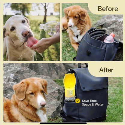 Dog Water Bottle Dispenser - 380 ML Yellow- Leak-Proof Lock & One-Hand Operation - Dog Water Bowl Dispenser - Pet Travel Bottle with Built-in Bowl,