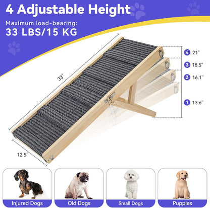 2025 Upgraded Dog Ramp for Couch, Foldable Small Dog Ramp for Low Bed, 4 Adjustable Height from 13'' to 21", Portable Stable Pet Steps with Non-Slip Pad, Pet Ramps Use for Sofa Couch Stairs