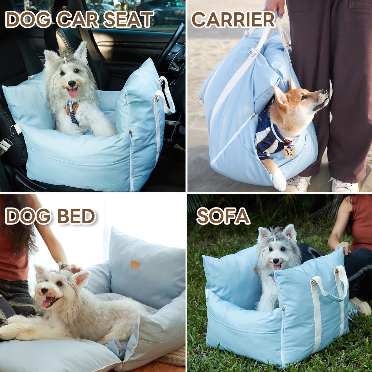 PETTENA Dog Car Seat for Small/Medium Dogs, Detachable Washable Soft Portable Dog Booster Seat, Dog Car Bed with Storage Pockets, Waterproof Puppy Booster Car seat for Small Pets Up to 25lbs, Blue