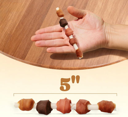 Dog Treats Bundle – Multi-Flavor Kabobs (5”) + Beef & Bully Sticks (7”, 10-Count), Low-Odor, Long-Lasting Chews for Dogs of All Breeds