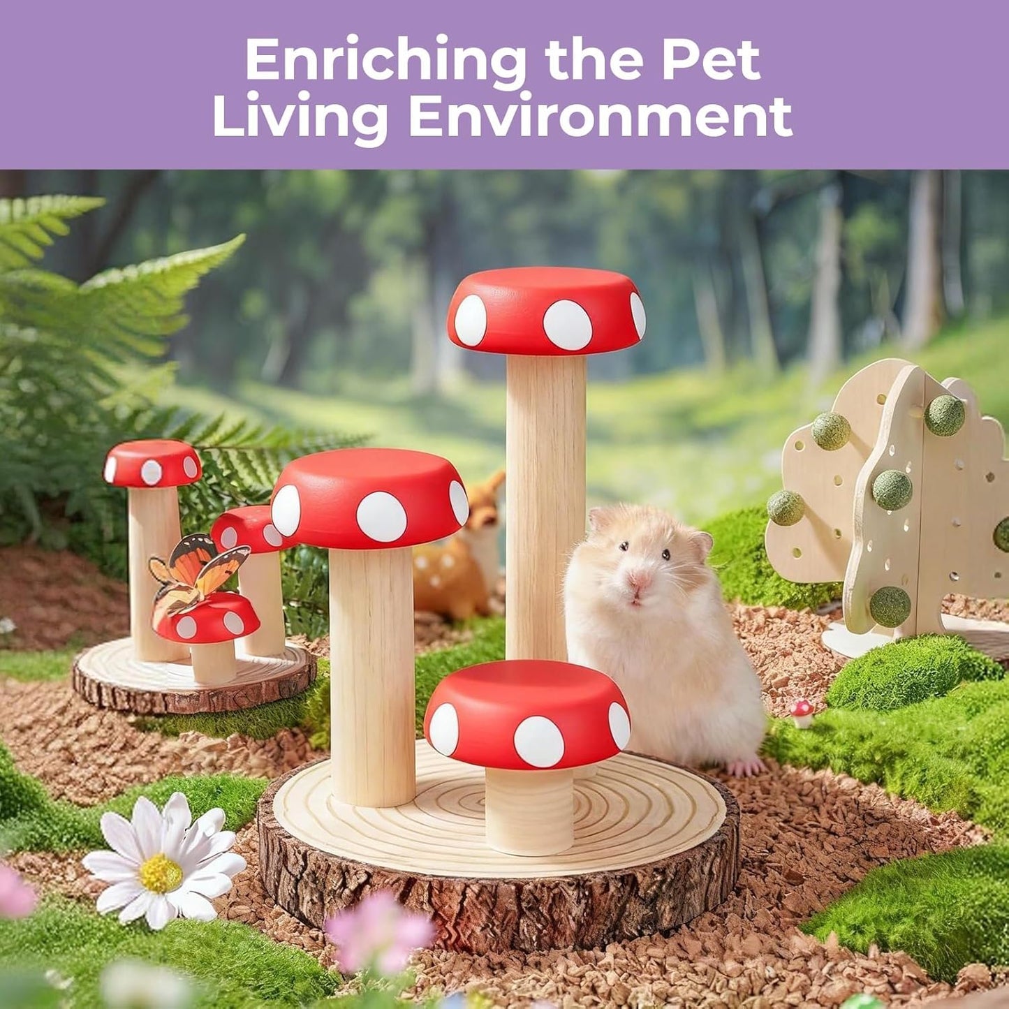 Mini&Moe Hamster Climbing Toys Wooden Stairs Small Animal Cage Accessories Enrichment Toys for Rat, Gerbil, Ferret, Chinchilla, Guinea Pig