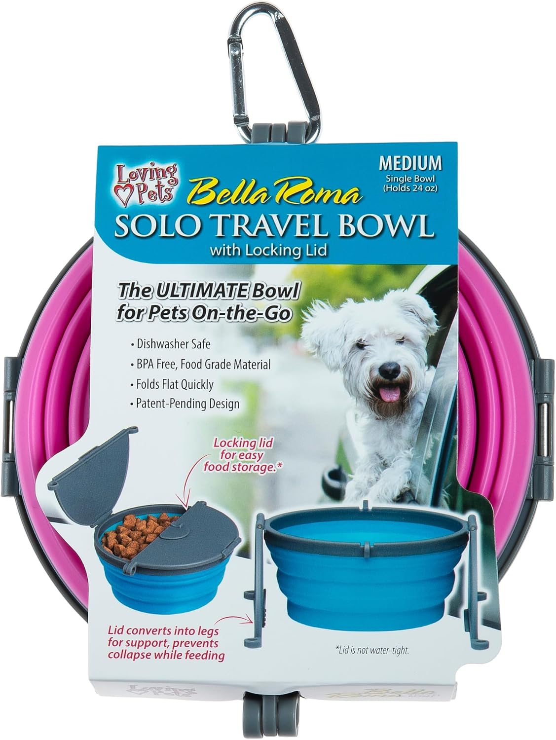 Loving Pets Bella Roma Collapsible Dog Bowls - Silicone Dog Bowls, Foldable Bowl, Puppy Essentials & Hiking Pet Supplies Great for Home & Travel (Pink, Medium)