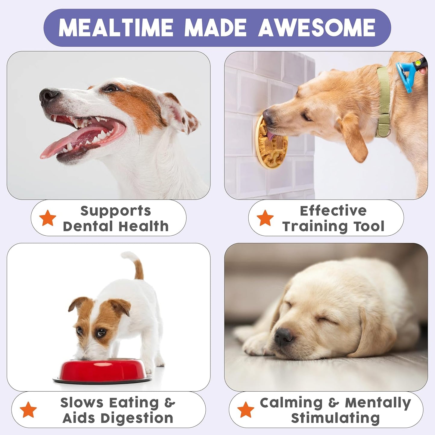 Awoo Snackaroni - Silicone Slow Feeder for Dog Bowls Over 5.5-Inches - Non-Slip, Wet and Dry Food-Compatible Pet Dish with Suction Cups - Extends Mealtime for Fast Eaters - Dishwasher Safe (Yellow)