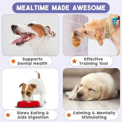 Awoo Snackaroni - Silicone Slow Feeder for Dog Bowls Over 5.5-Inches - Non-Slip, Wet and Dry Food-Compatible Pet Dish with Suction Cups - Extends Mealtime for Fast Eaters - Dishwasher Safe (Yellow)