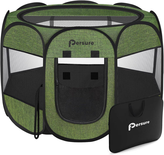 Dog Cat Playpen Indoor Outdoor for Puppy Pet Dogs Cat Recovery After Surgery, Dogs Tent Crates Cage Indoor/Outdoor, Portable Pop Up Dog Kennel with Carrying Case for Travel (Premium Green, Small)