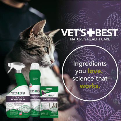 Vet's Best Natural Flea and Tick Spray for Cats and Home – Plant-Based Pest Control with Certified Essential Oils – Safe Indoor Flea Treatment for Cat Households – 96 oz Refill Bottle – Made in USA