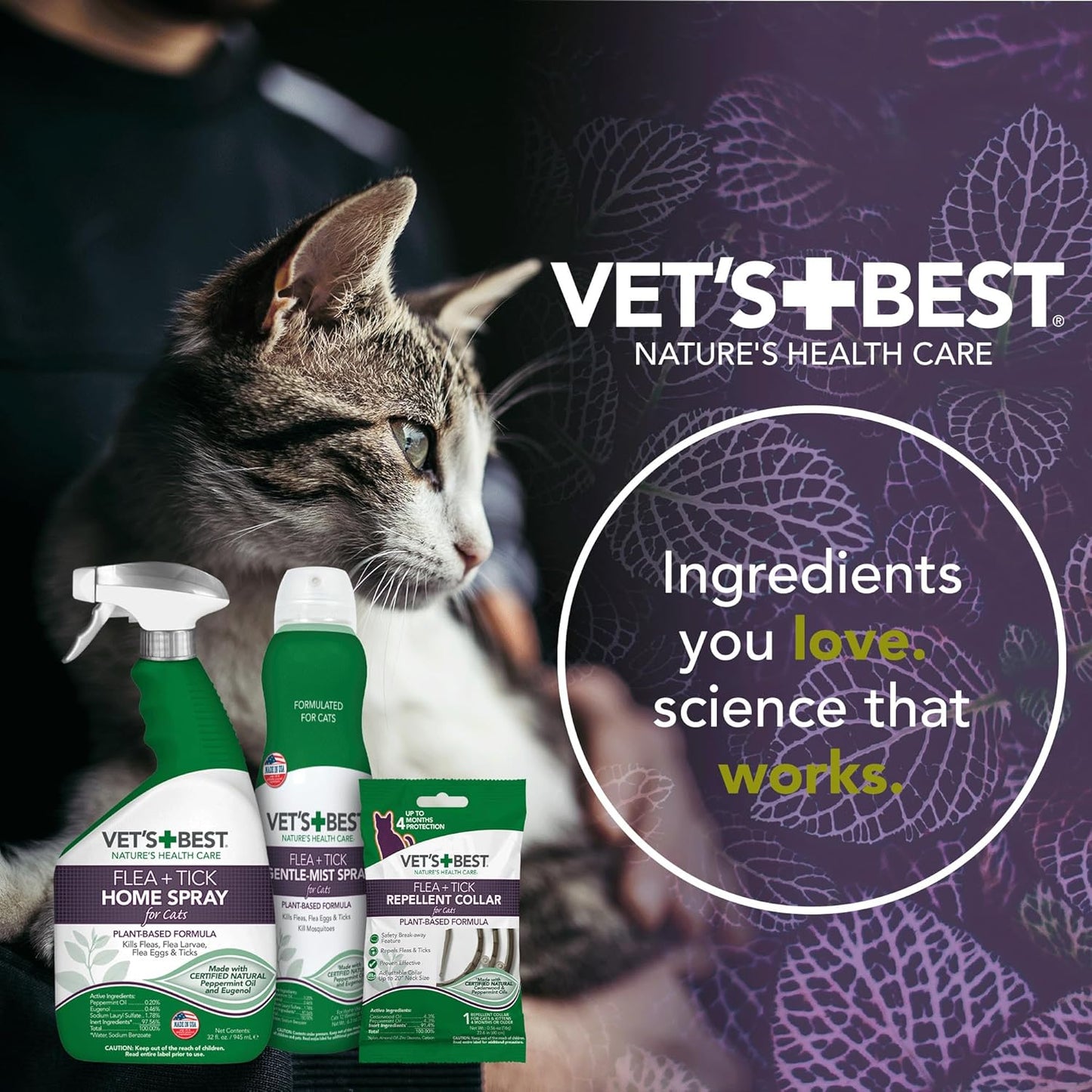 Vet's Best Natural Flea and Tick Spray for Cats and Home – Plant-Based Pest Control with Certified Essential Oils – Safe Indoor Flea Treatment for Cat Households – 96 oz Refill Bottle – Made in USA