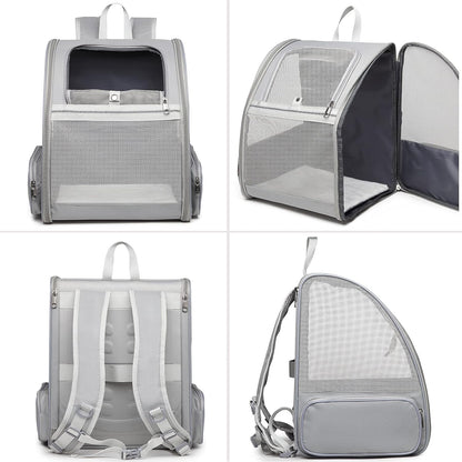 Texsens Pet Backpack Carrier for Small Cats Dogs | Ventilated Design, Safety Straps, Buckle Support, Collapsible | Designed for Travel, Hiking & Outdoor Use (Light Gray)