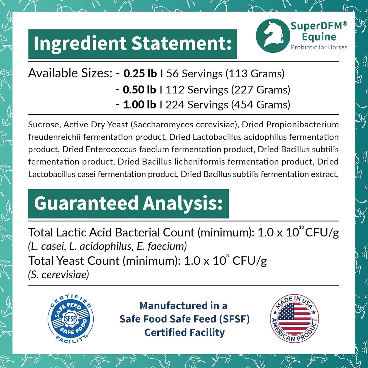 SuperDFM Equine Probiotics for Horses - All-Natural Horse Supplements to Support Gut Health & Nutrient Absorption - 1 lb (454 g) Approx. 224 Servings