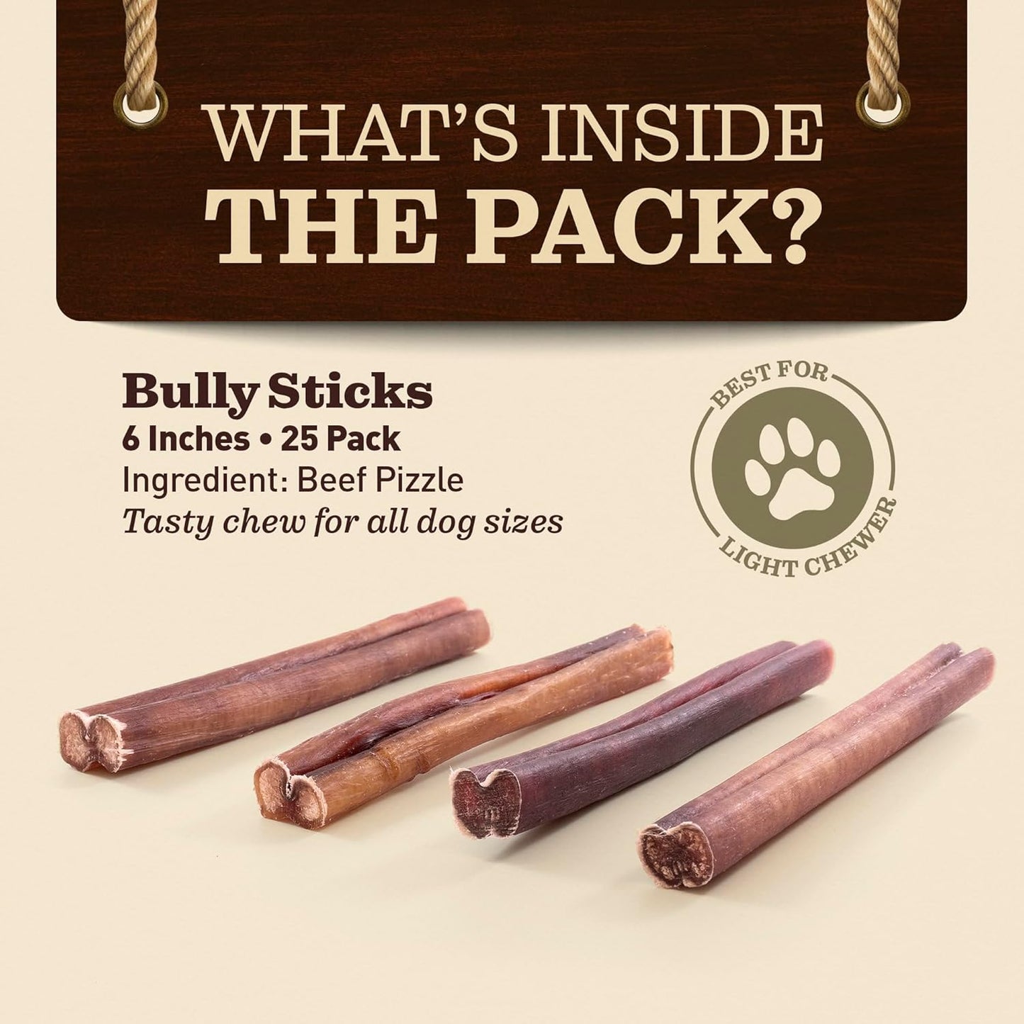 Odor-Free Bully Sticks (6", 25 Pack) – 100% Grass-Fed Beef Pizzle Dog Chews, Fully Digestible & Long-Lasting Dental Treats