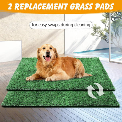 Dog Grass Pad with Tray,35x23in Dogs Potty Tray with 2-Pack Replacement Artificial Grass,Dog Litter Box for Pet Training,Indoor Portable Pottys Pet Toilet