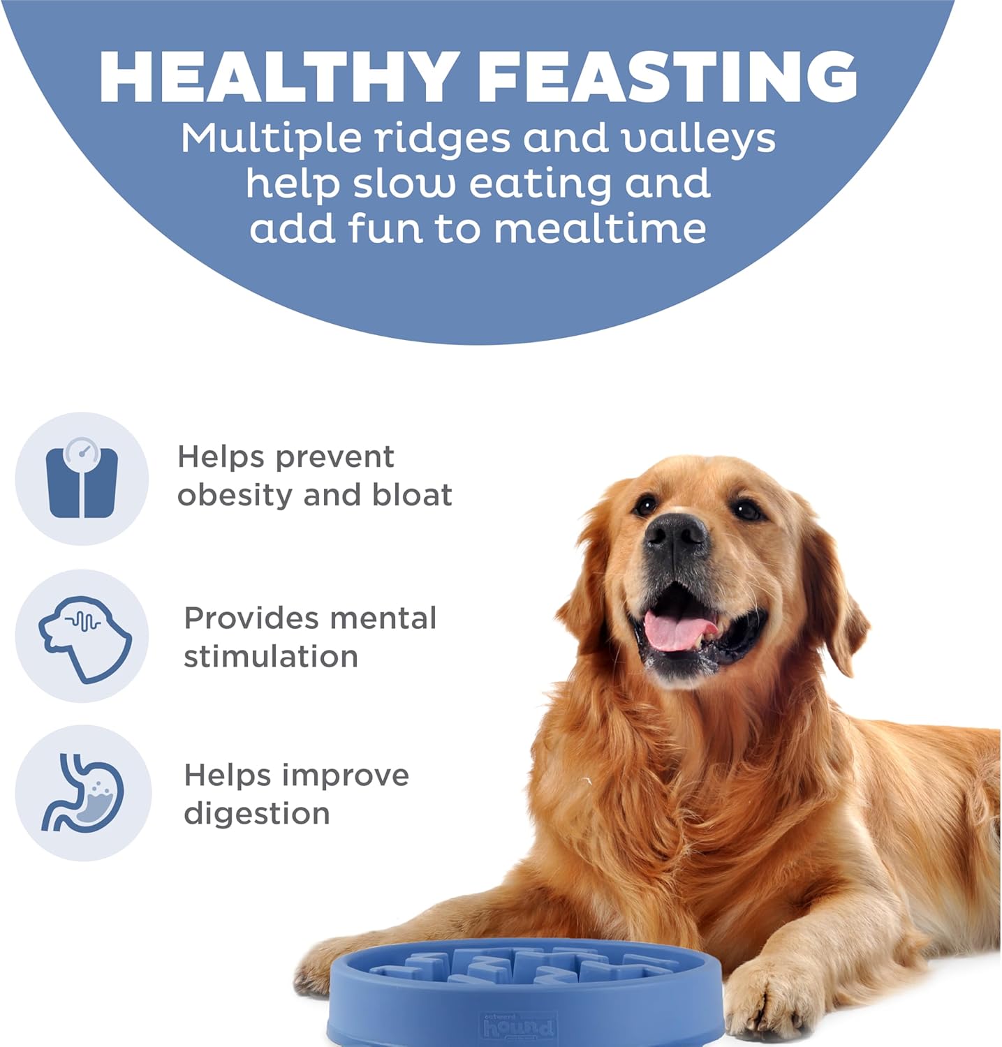 Outward Hound Large Slow Feeder Bowl, Puzzle Maze for Fast Eaters, Medium to Large Dogs, Helps Prevent Bloat & Aid Digestion, Holds 4 Cups Wet or Dry Food, Non-Slip, Made Without BPA, Blue