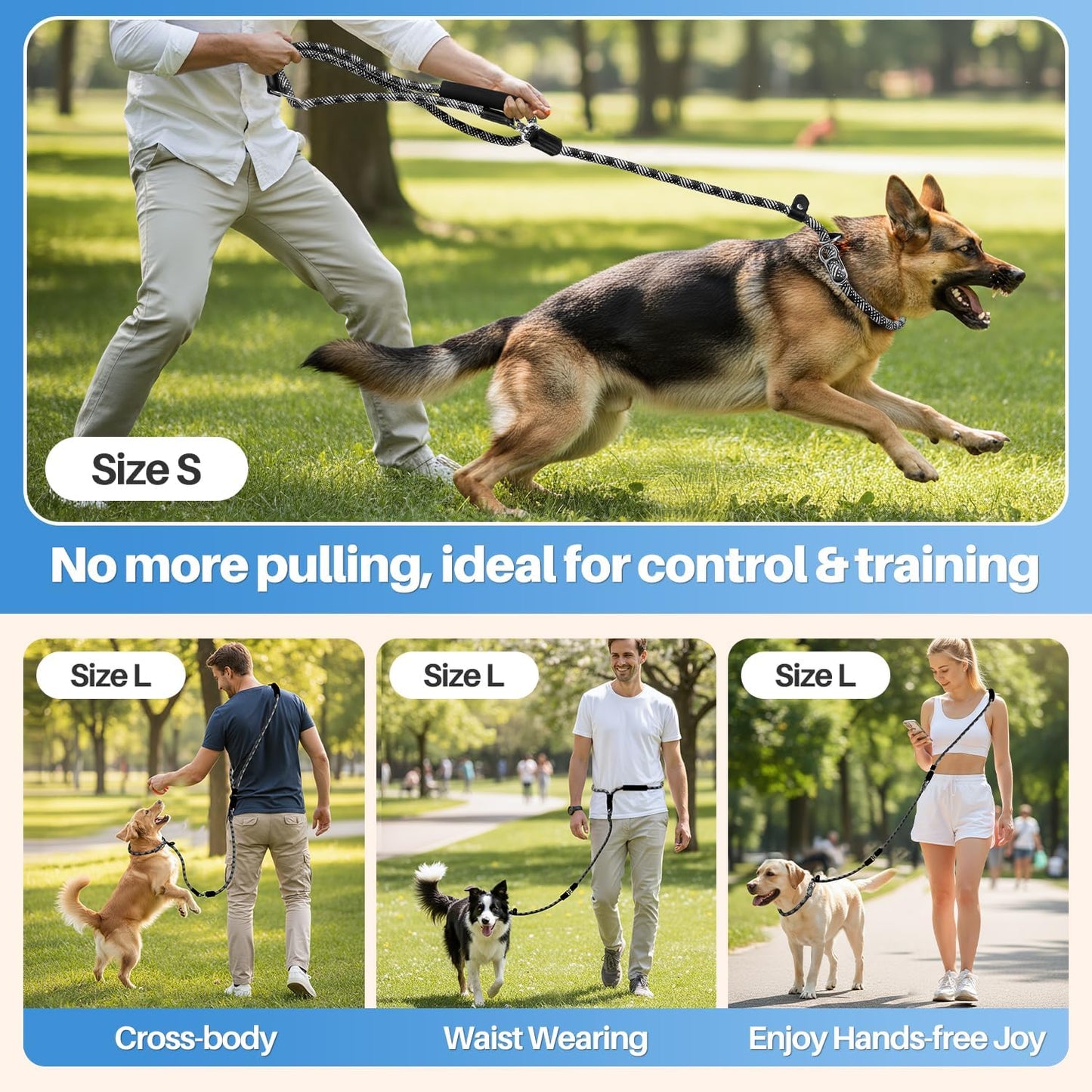 Lukovee Slip Lead Dog Leash, 4-6 FT x 1/2" Adjustable Tangle Free Leash, Heavy Duty Comfortable Reflective No Pull Training Rope Lead with Padded Handle for Medium Large Dogs (Black, S: 4-6 FT)