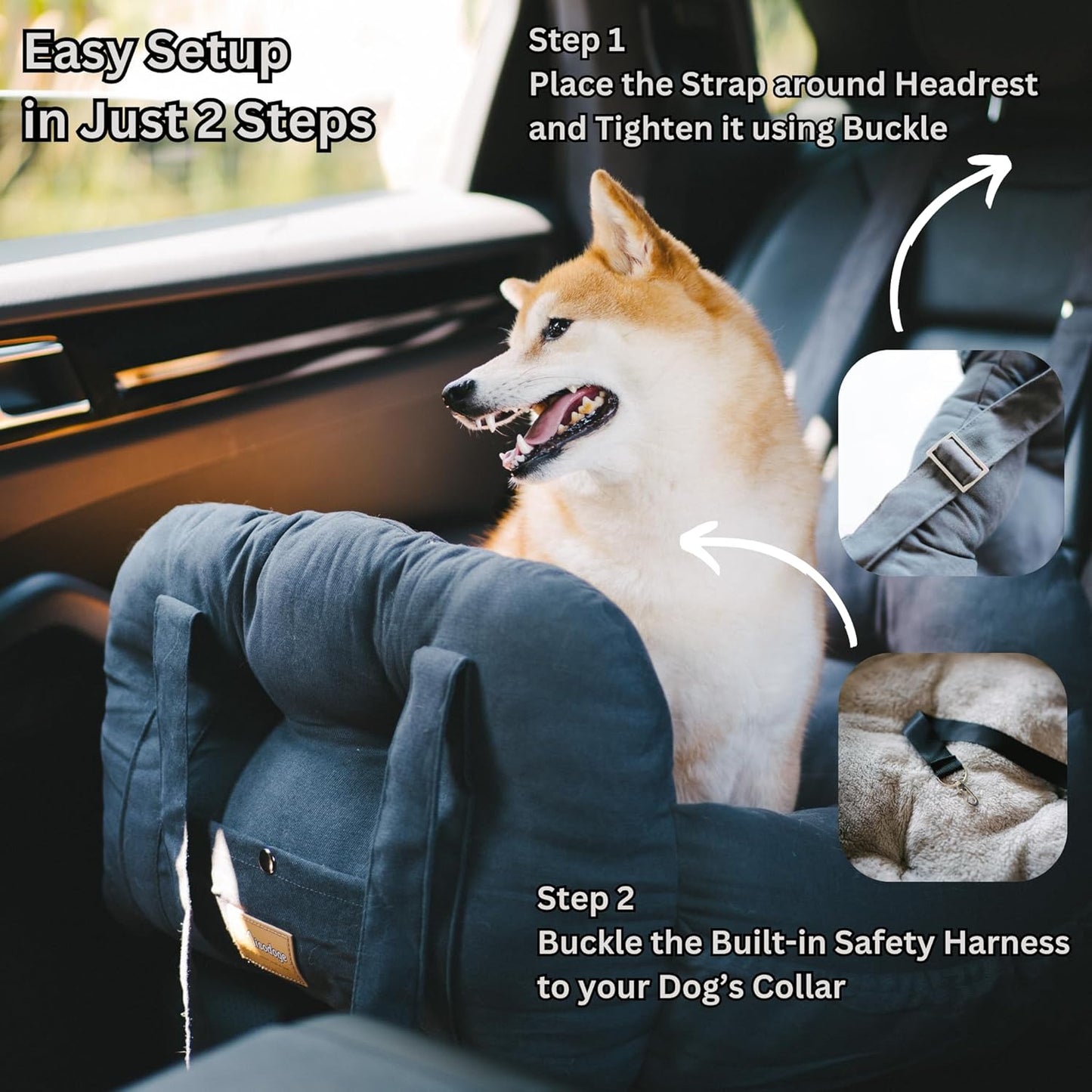 Dog Car Booster Seat for Small Dogs, Handmade Comfortable and Robust Design, Small Dog Owner Gift, Travel Bed with Safety Seatbelt, Secure Straps, Perfect for Dogs Under 30 Lbs