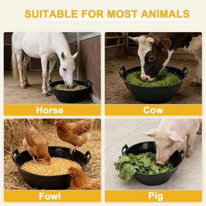 6Pcs Rubber Feed Pan with Handle, 3 Gallon / 12 Quart Rubber Feed Pan Utility Horse Feed Bucket for Cats Dogs Goats Chicken Dust Bath Container Animal Feeding Watering Bowl