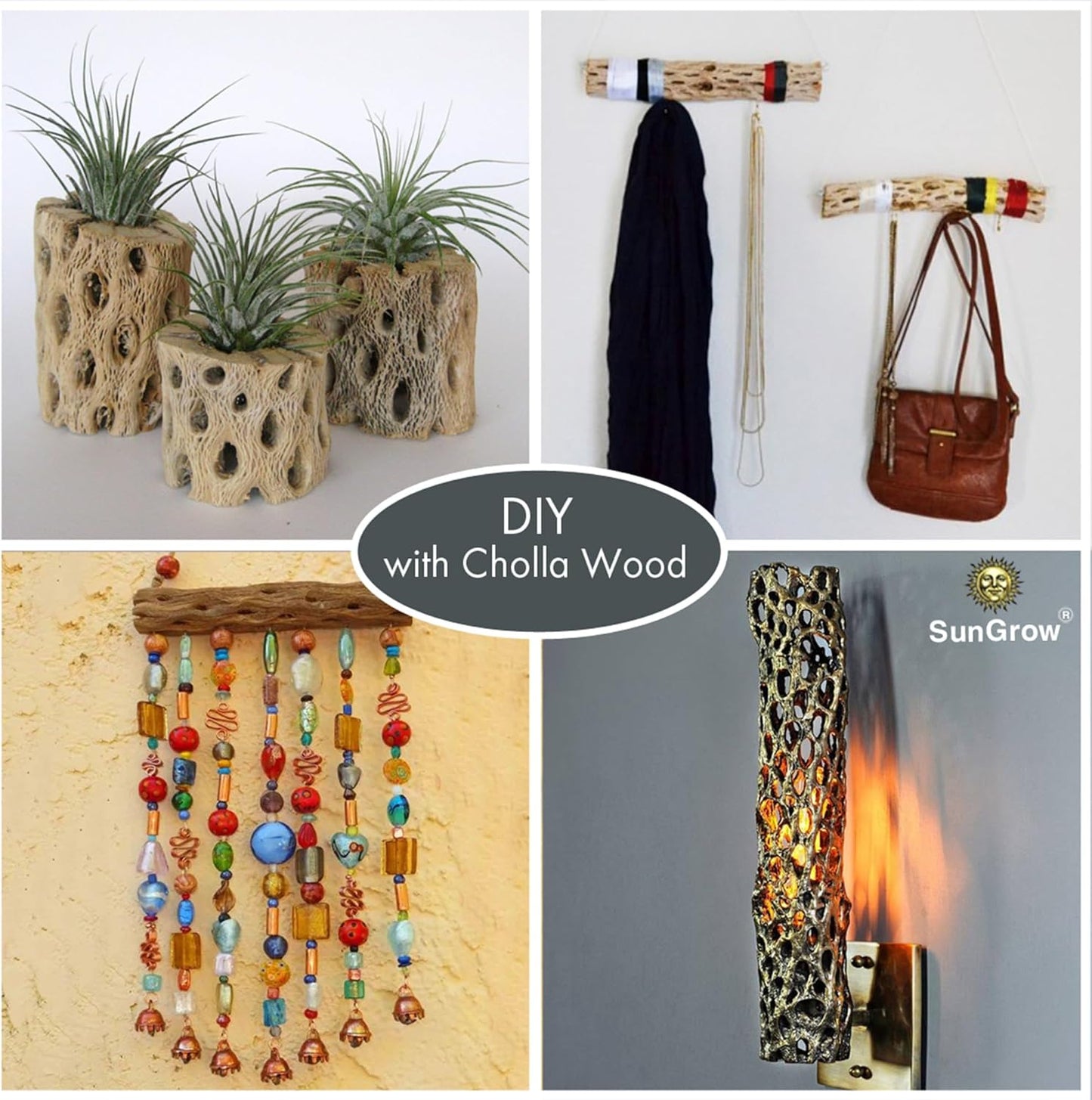 SunGrow Cholla Wood, 6” Climbing Logs, Chew Toy, Aquarium Fish, Snail, and Shrimp Driftwood, Tropical Freshwater Fish Décor, Adds Raw Beauty, 3 Pack