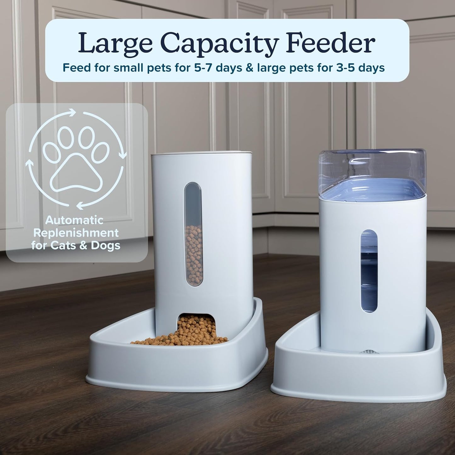 Automatic Cat Feeder and Water Dispenser - 2-Pack 3.8L/1G Pet Bowls - Gravity Automatic Cat and Dog Feeding Station - Pet Supplies by PETMAKER (Gray)