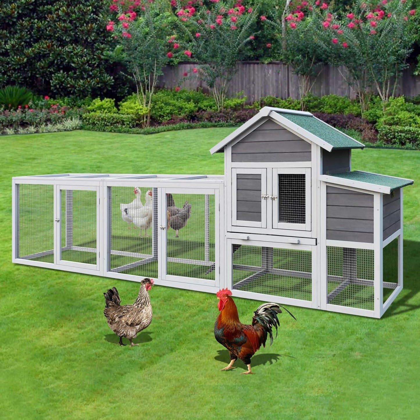 122" Large Gray Wood Chicken Coop Hen House Pet Rabbit Hutch Wooden Pet Cage Backyard with Nesting Box Gray Large Space Backyard Use Durable