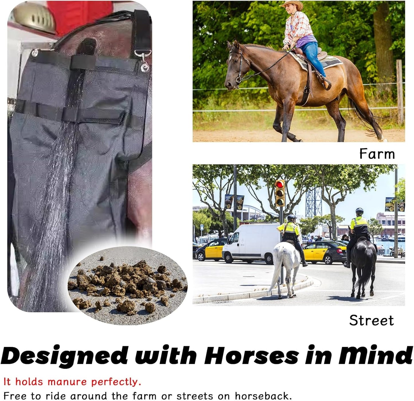 Horse Manure Catcher Bag - Waterproof Equine Diaper for Small/Medium/Large Horses, Lightweight & Easy to Clean Muck Bag, Perfect for Riding (Size M)