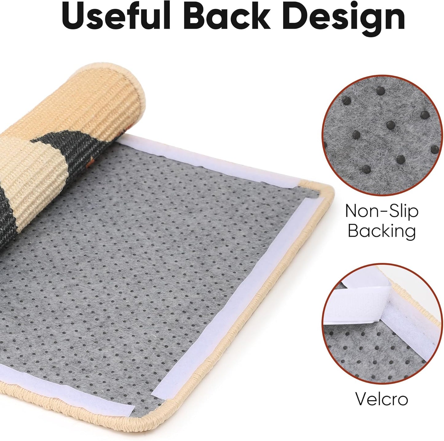 FUKUMARU Sisal Cat Scratching Mat, 23.6 x 15.7 Inch Natural Sisal Cat Scratch Pad Mats for Indoor Cats, Horizontal Cats Wall Scratcher Kitten Floor Rug with Sticky Tapes, Furniture Protector(Flower)