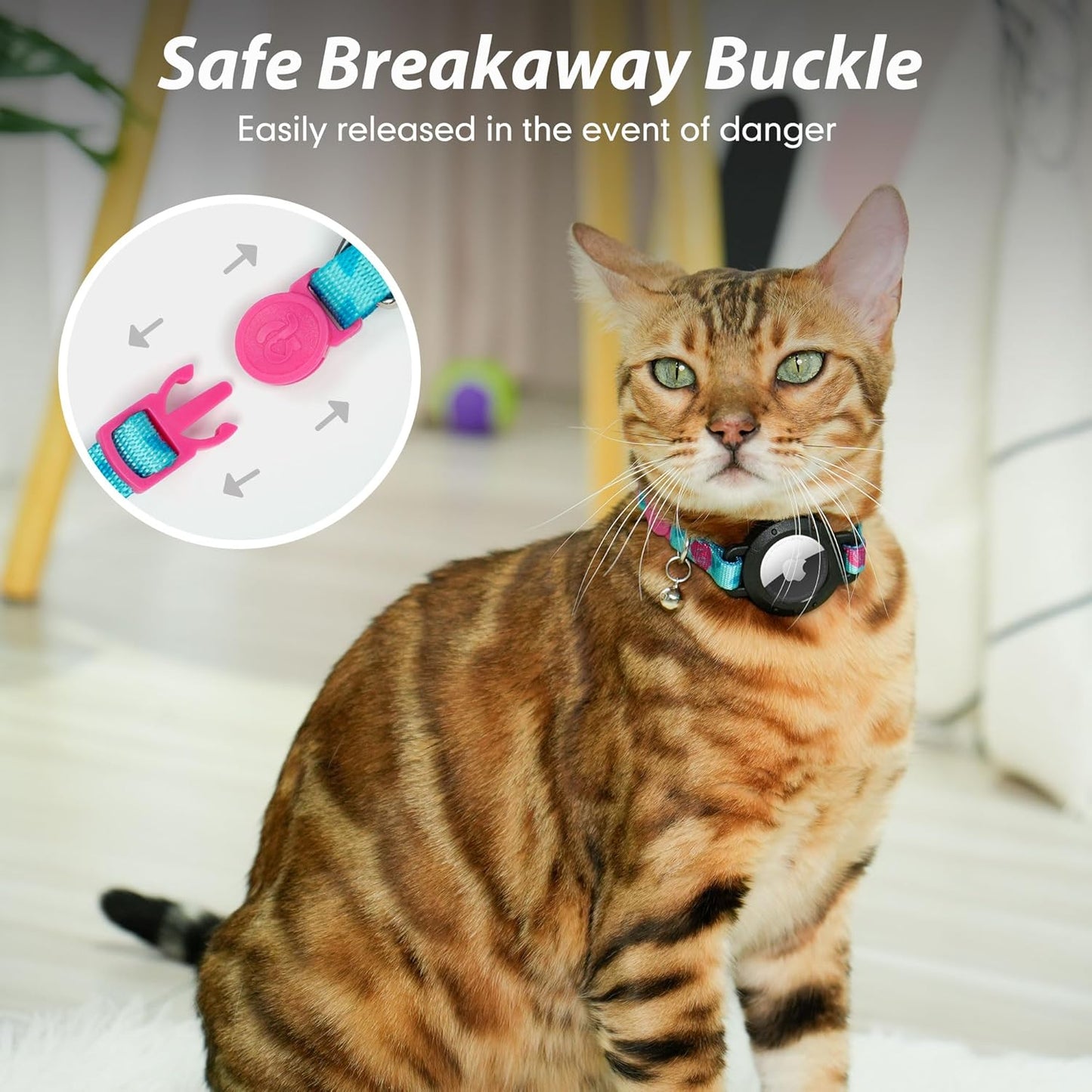 azuza AirTag Cat Collar Breakaway, Integrated Cat Collar with Air Tag Holder Safety Lightweight GPS Tracker Holder for Cats, Rose, Cats (9"-13")