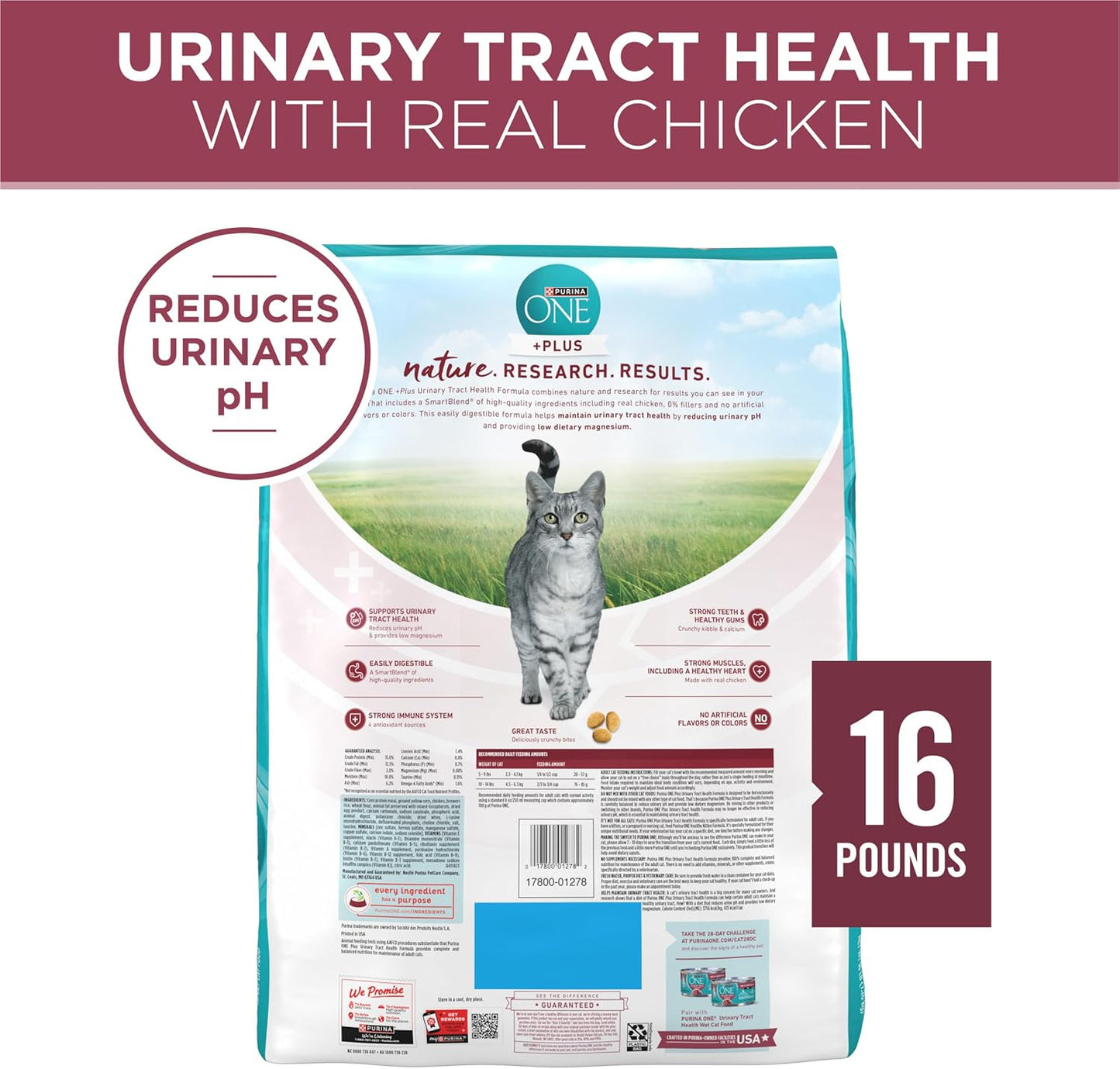 Purina ONE High Protein Dry Cat Food, +Plus Urinary Tract Health Formula - 16 lb. Bag