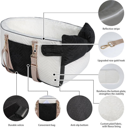 Dog Car Seat for Small Dogs Adjustable Portable Center Console Dog Car Seat Removable Cat Booster Cars Seats - Safety Belt with Cushion Anti-Collapse for Puppy Kitten Up to 15 Lb