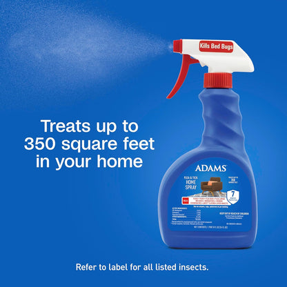 ADAMS Flea & Tick Home Spray, Kills Fleas, Flea Eggs, Flea Larvae, Bed Bugs, Ticks, Ants (Except Carpenter, Harvester, Pharaoh & Fire Ants), Cockroaches, Spiders, & Mosquitoes In The Home, 24 Fl Oz