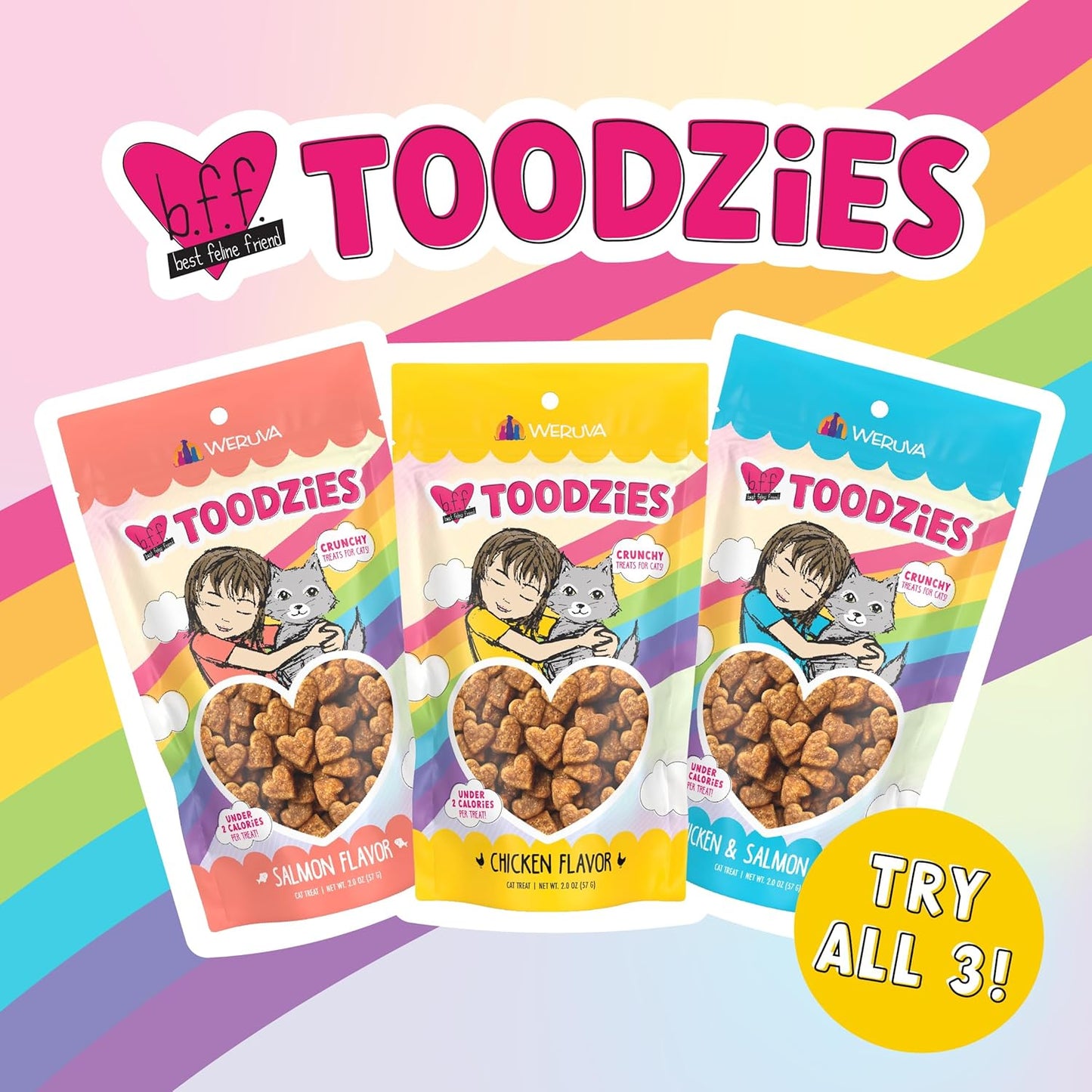 Weruva BFF Toodzies, Chicken Crunchy Cat Treats, 2oz Bag (Pack of 4)