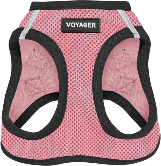 Best Pet Supplies - All Weather Mesh/Plush, Reflective, No Pull Harness for Small, Medium Dogs, Cats - Secure with Hook & Loop Fastener, Buckle, Double D-Rings - Pink/Black Trim, M