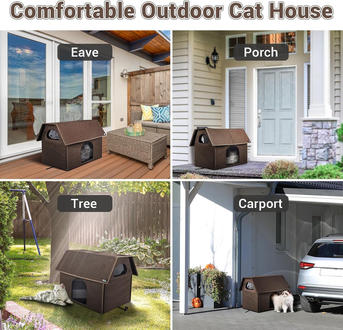 MIU COLOR Large Outdoor Cat House, Upgraded Aluminum Foil Material, Weatherproof Elevated Shelter & Outdoor Cat House, Extra Large Weatherproof Cat Houses