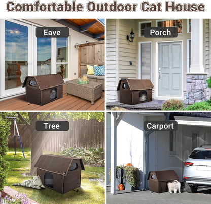 MIU COLOR Large Outdoor Cat House, Upgraded Aluminum Foil Material, Weatherproof Elevated Shelter & Outdoor Cat House, Extra Large Weatherproof Cat Houses