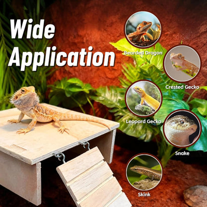 Bearded Dragon Tank Accessories, Assembled Wooden Hideout with Basking Platform and Ramp, Reptile Habitat Accessories for Bearded Dragon, Gecko, Snake, Skink and Other Small Animals