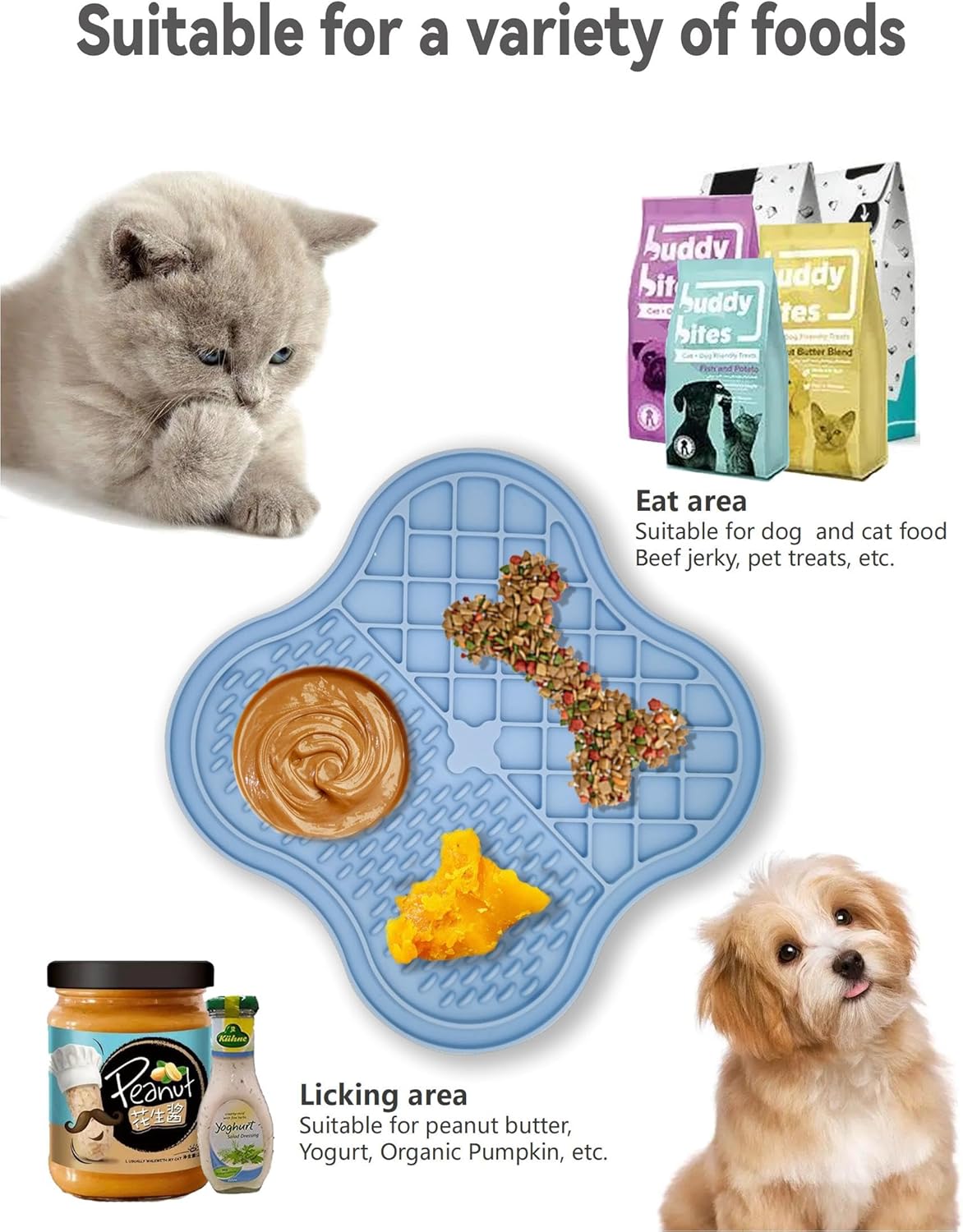 Lick Mat for Dogs, Dog Lick Mat, Cat Lick Mat, Dog Lick Mat with Suction Cups, Dog Licking Mat, Dog Peanut Butter Lick Pad, Puppy Lick Mat, Slow Feeders (Blue, 8.27in)