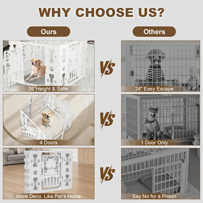 Dog Playpen for Dogs Indoor Small, Dog Play Pen Indoors/Outdoors, Puppy Playpen Indoor, Folding & Portable Dog Pen 4-Panel & 4-Door, Pet Fence Unique Design 2025, 26" High