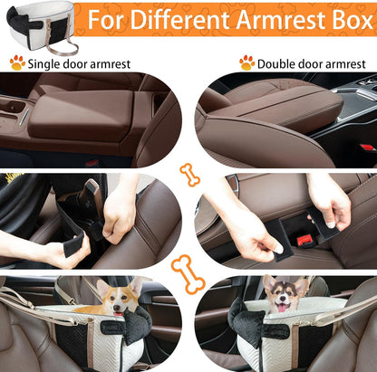 Dog Car Seat for Small Dogs Adjustable Portable Center Console Dog Car Seat Removable Cat Booster Cars Seats - Safety Belt with Cushion Anti-Collapse for Puppy Kitten Up to 15 Lb