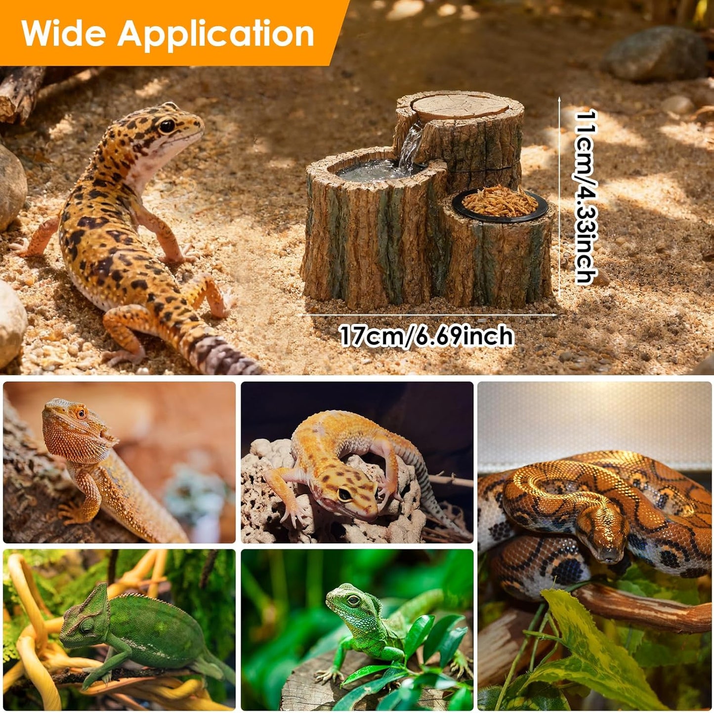 MIXJOY Reptile Water Fountain with Food Dish 550ML, 2 in 1 Reptile Waterfall Drinking Fountain, Reptile Water Dispenser for Bearded Dragon, Gecko, Leopard, Lizard, Chameleon, Tree Frog