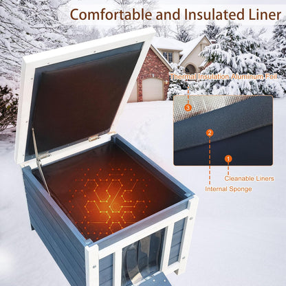 Rockever Outdoor Cat House, Insulated Outdoor Cat House with Warm Liner for Winter, Weatherproof Rabbit Hutch Bunny Cage, Wooden Outside Shelter for Feral Cats, Rabbits-Blue