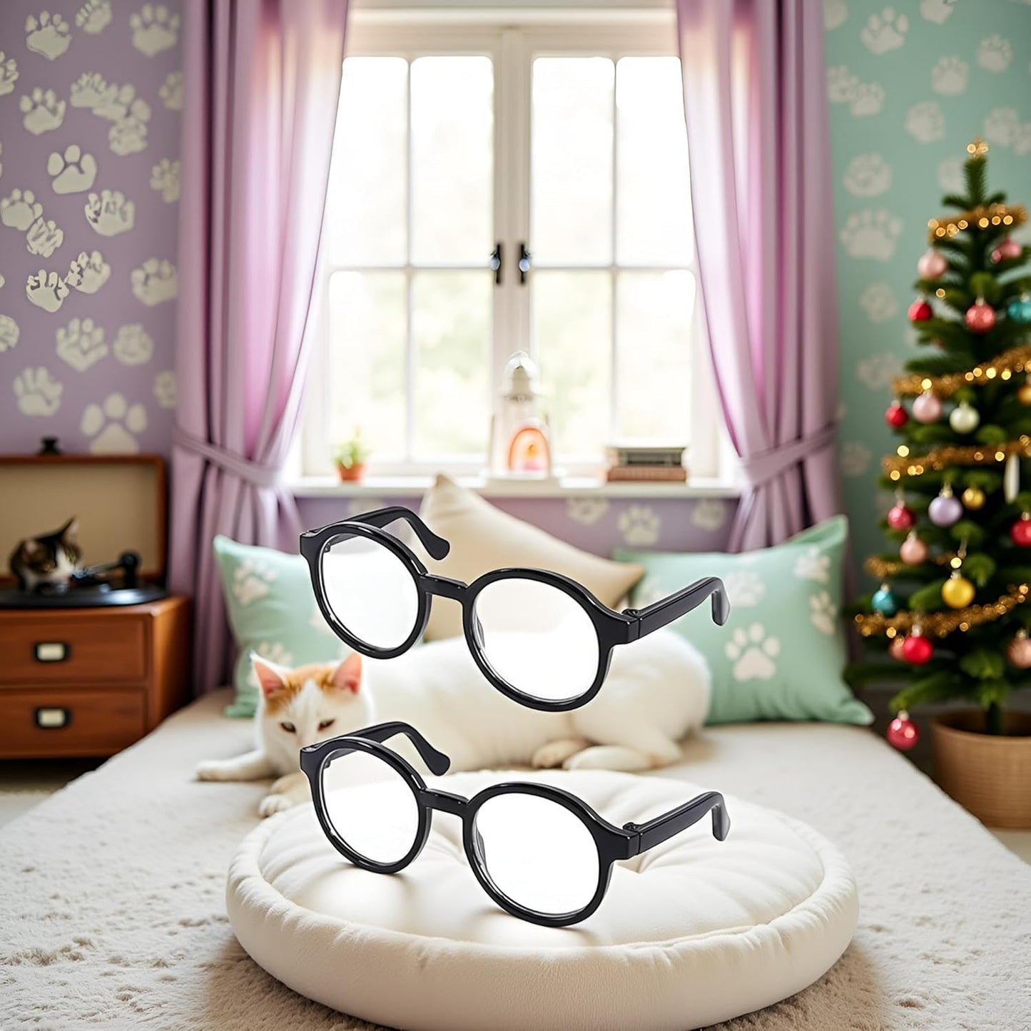 2Pcs Black Pet Dog Cute Glasses Clear Lens Retro Glasses Photo Props Transparent Cat Sun Glasses for Small Dogs Cats Cosplay Costume