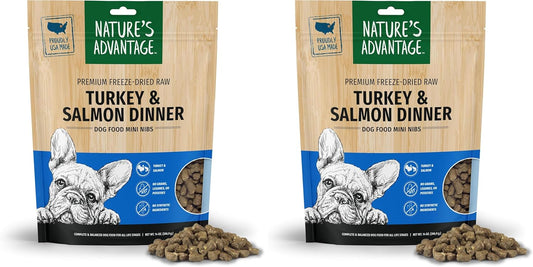 Nature's Advantage Freeze-Dried Raw Turkey & Salmon Dinner Dog Food Mini Nibs, 14 oz | Grain Free, High Protein Nutrition (Pack of 2)