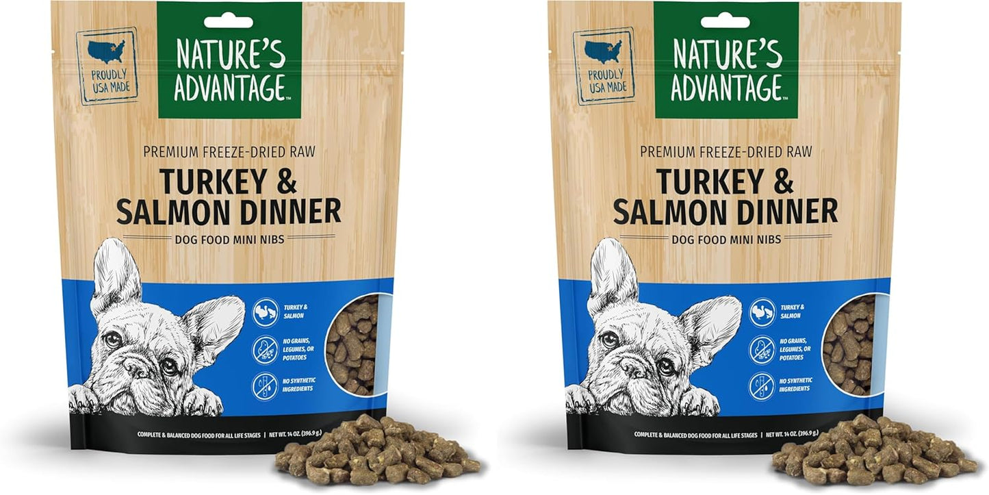 Nature's Advantage Freeze-Dried Raw Turkey & Salmon Dinner Dog Food Mini Nibs, 14 oz | Grain Free, High Protein Nutrition (Pack of 2)