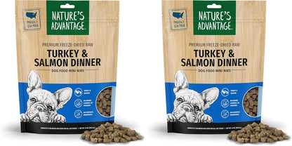 Nature's Advantage Freeze-Dried Raw Turkey & Salmon Dinner Dog Food Mini Nibs, 14 oz | Grain Free, High Protein Nutrition (Pack of 2)